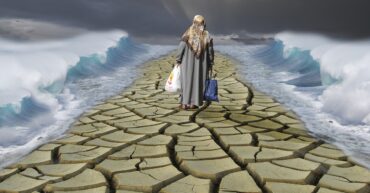 Displaced refugee walking across dried and cracked earth – World Refugee Day 2025
